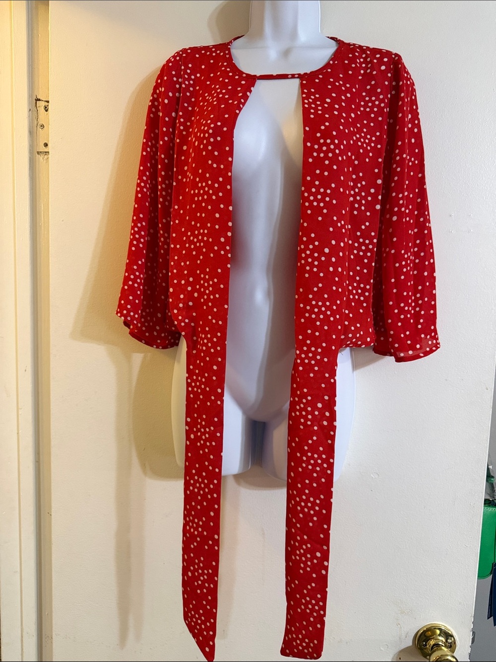 NWT Red by BKE Red Polka Dot Open Front Jacket with Tie Size XS